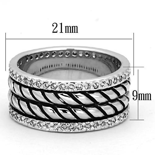 MA3W306 - Rhodium Brass Ring with AAA Grade CZ  in Clear