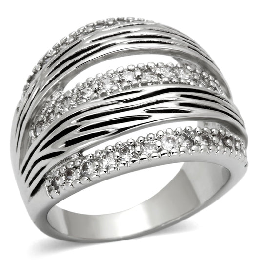 MA3W307 - Rhodium Brass Ring with AAA Grade CZ  in Clear