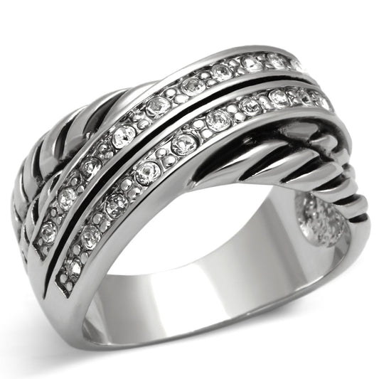 MA3W311 - Rhodium Brass Ring with Top Grade Crystal  in Clear