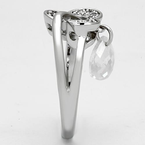 MA3W312 - Rhodium Brass Ring with AAA Grade CZ  in Clear