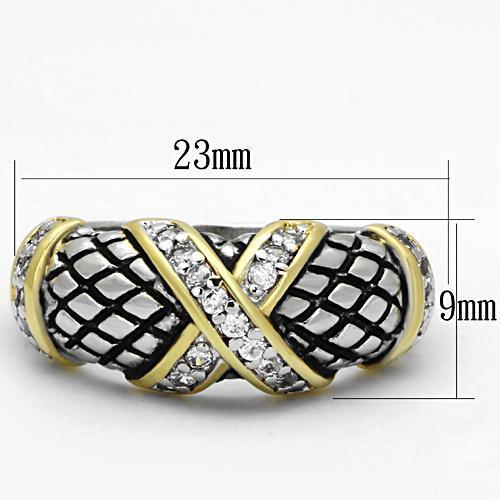MA3W314 - Reverse Two-Tone Brass Ring with AAA Grade CZ  in Clear
