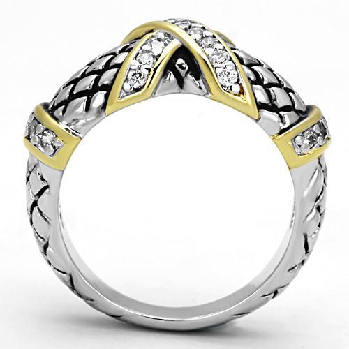 MA3W314 - Reverse Two-Tone Brass Ring with AAA Grade CZ  in Clear