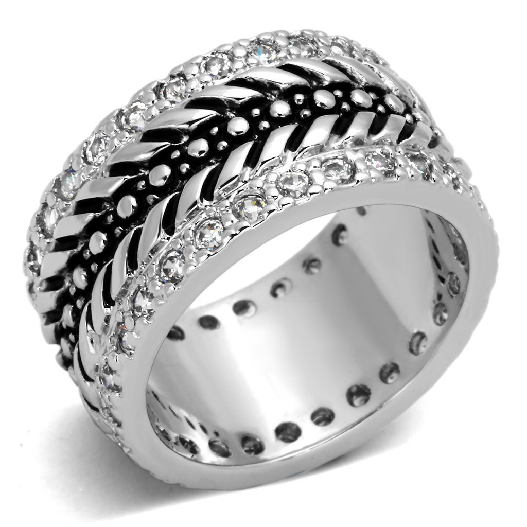 MA3w315 - Rhodium Brass Ring with AAA Grade CZ  in Clear