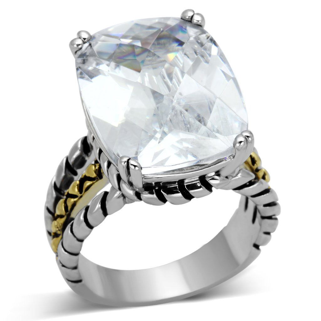MA3w316 - Reverse Two-Tone Brass Ring with AAA Grade CZ  in Clear
