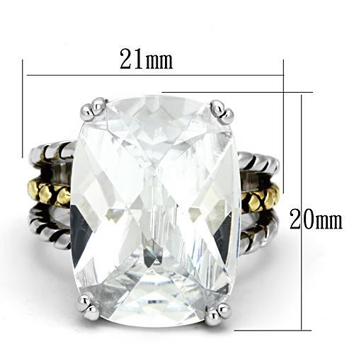 MA3w316 - Reverse Two-Tone Brass Ring with AAA Grade CZ  in Clear