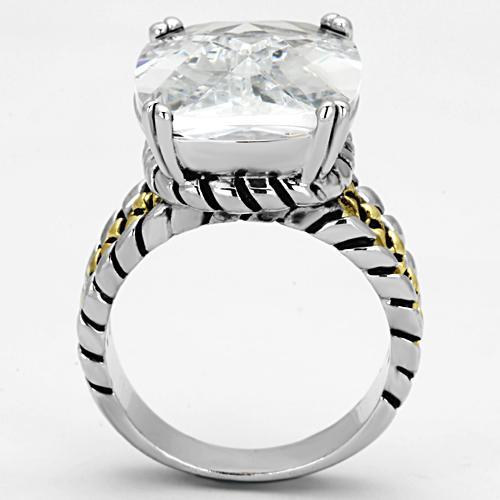 MA3w316 - Reverse Two-Tone Brass Ring with AAA Grade CZ  in Clear