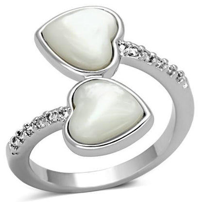 MA3w317 - Rhodium Brass Ring with Precious Stone Conch in White