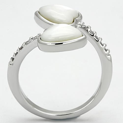 MA3w317 - Rhodium Brass Ring with Precious Stone Conch in White