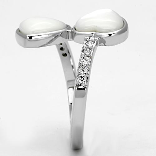 MA3w317 - Rhodium Brass Ring with Precious Stone Conch in White