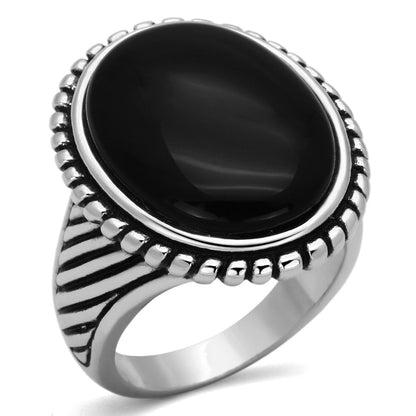MA3w318 - Rhodium Brass Ring with Semi-Precious Onyx in Jet