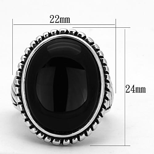 MA3w318 - Rhodium Brass Ring with Semi-Precious Onyx in Jet