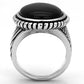 MA3w318 - Rhodium Brass Ring with Semi-Precious Onyx in Jet
