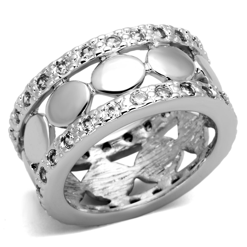 MA3w319 - Rhodium Brass Ring with AAA Grade CZ  in Clear