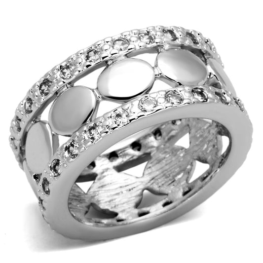 MA3w319 - Rhodium Brass Ring with AAA Grade CZ  in Clear