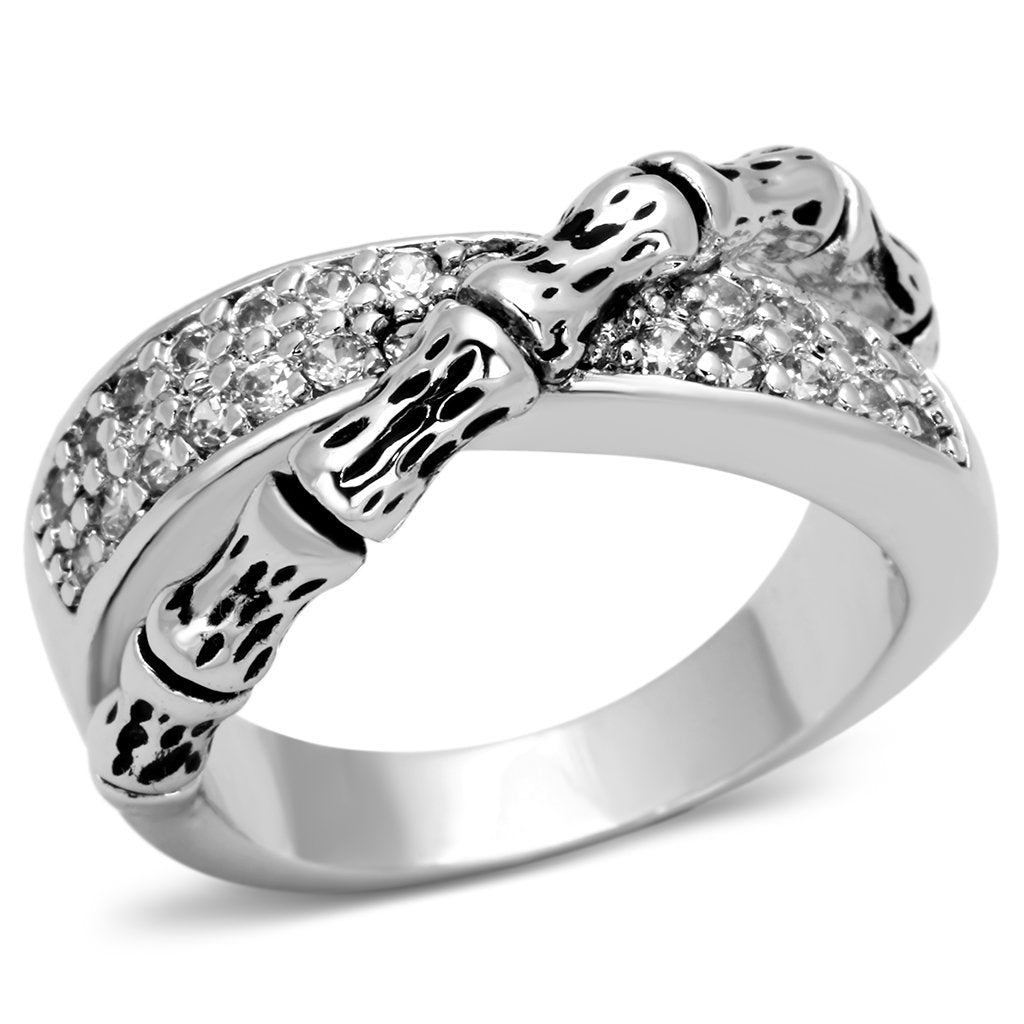 MA3W320 - Rhodium Brass Ring with AAA Grade CZ  in Clear