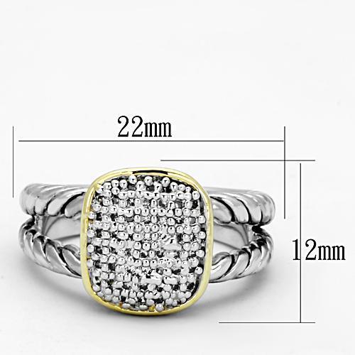 MA3W322 - Reverse Two-Tone Brass Ring with AAA Grade CZ  in Clear