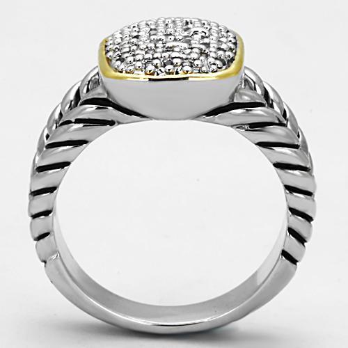 MA3W322 - Reverse Two-Tone Brass Ring with AAA Grade CZ  in Clear