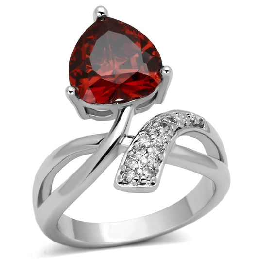 MA3W323 - Rhodium Brass Ring with AAA Grade CZ  in Garnet