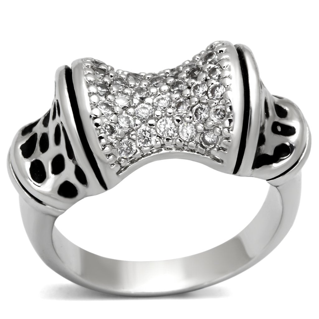 MA3W324 - Rhodium Brass Ring with AAA Grade CZ  in Clear
