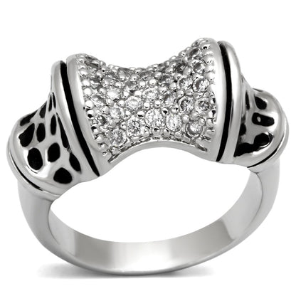MA3W324 - Rhodium Brass Ring with AAA Grade CZ  in Clear
