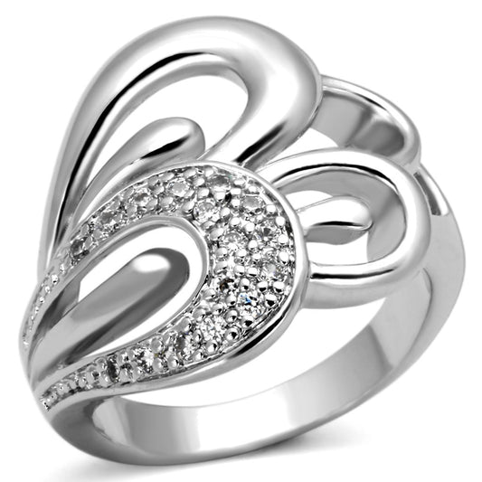 MA3W325 - Rhodium Brass Ring with AAA Grade CZ  in Clear