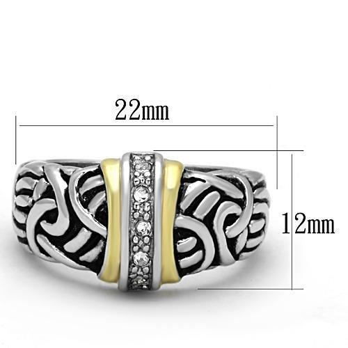 MA3W327 - Reverse Two-Tone Brass Ring with Top Grade Crystal  in Clear