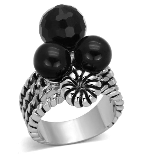 MA3W330 - Rhodium Brass Ring with AAA Grade CZ  in Black Diamond
