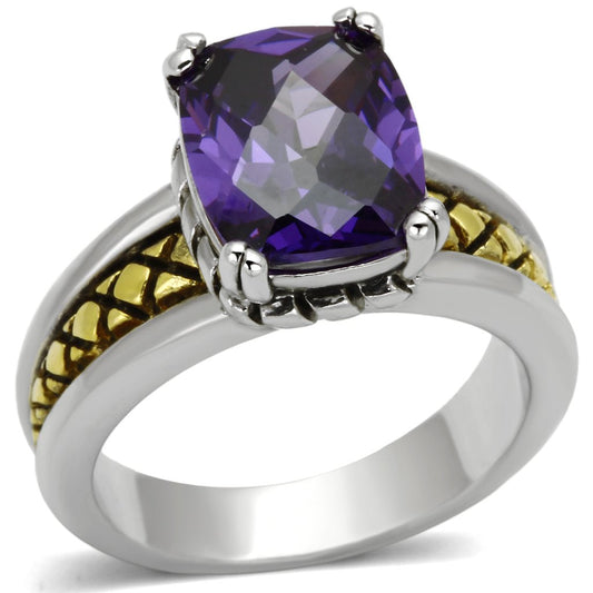 MA3W331 - Reverse Two-Tone Brass Ring with AAA Grade CZ  in Amethyst