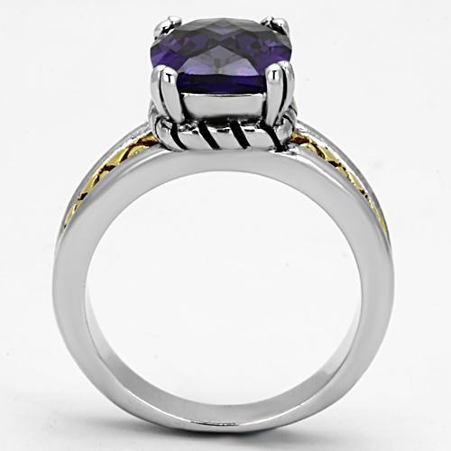 MA3W331 - Reverse Two-Tone Brass Ring with AAA Grade CZ  in Amethyst