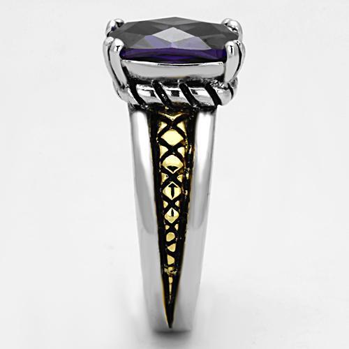 MA3W331 - Reverse Two-Tone Brass Ring with AAA Grade CZ  in Amethyst