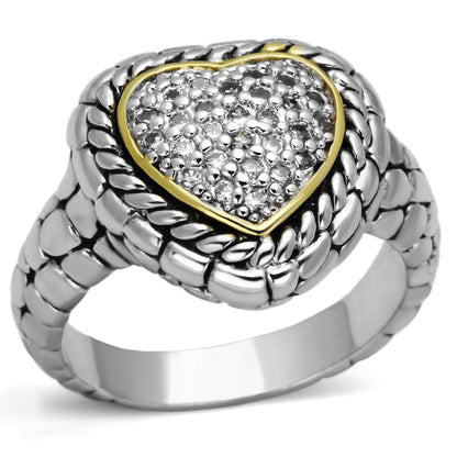MA3W333 - Reverse Two-Tone Brass Ring with AAA Grade CZ  in Clear