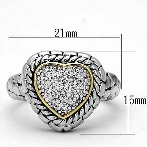 MA3W333 - Reverse Two-Tone Brass Ring with AAA Grade CZ  in Clear