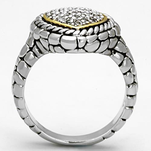 MA3W333 - Reverse Two-Tone Brass Ring with AAA Grade CZ  in Clear