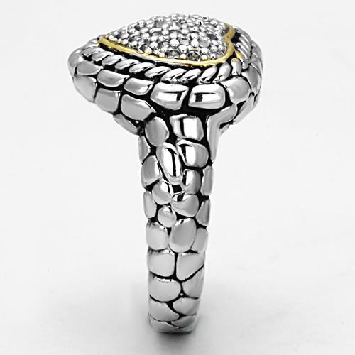 MA3W333 - Reverse Two-Tone Brass Ring with AAA Grade CZ  in Clear