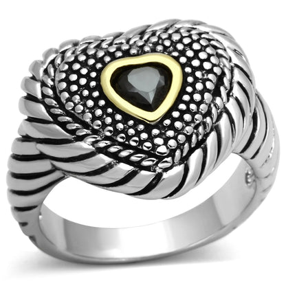MA3W334 - Reverse Two-Tone Brass Ring with AAA Grade CZ  in Black Diamond