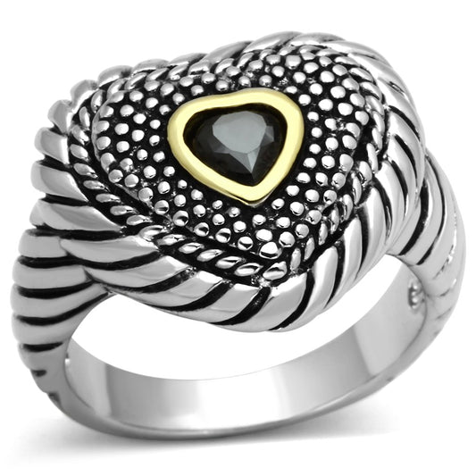 MA3W334 - Reverse Two-Tone Brass Ring with AAA Grade CZ  in Black Diamond