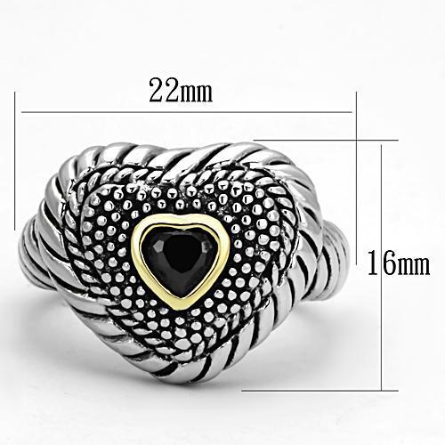 MA3W334 - Reverse Two-Tone Brass Ring with AAA Grade CZ  in Black Diamond