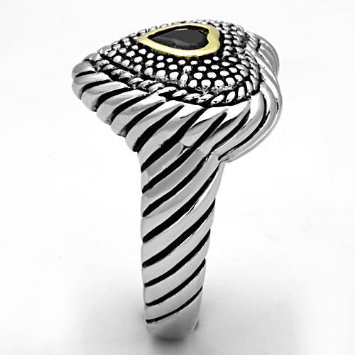 MA3W334 - Reverse Two-Tone Brass Ring with AAA Grade CZ  in Black Diamond