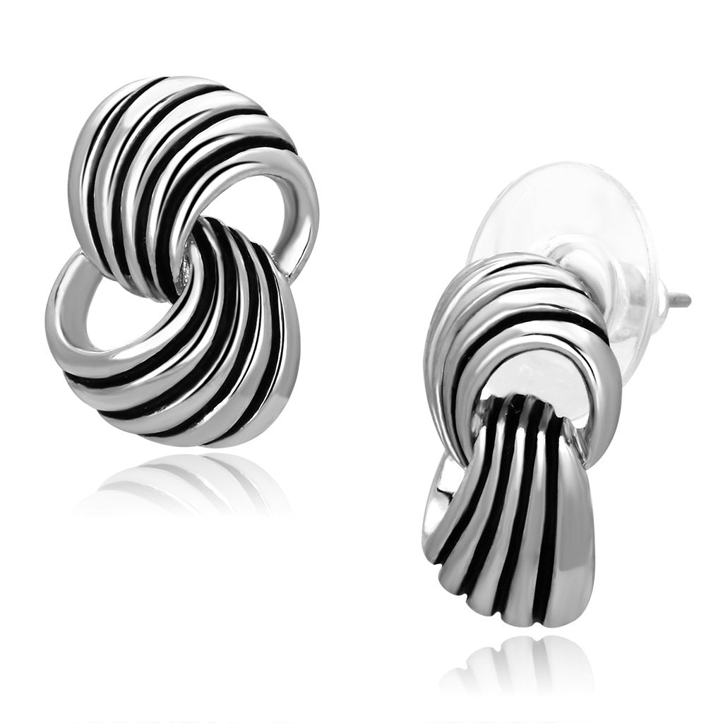 MA3W343 - Rhodium Brass Earrings with Epoxy  in Jet