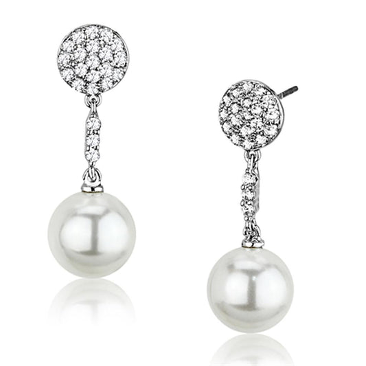 MA3W350 - Rhodium Brass Earrings with Synthetic Pearl in White