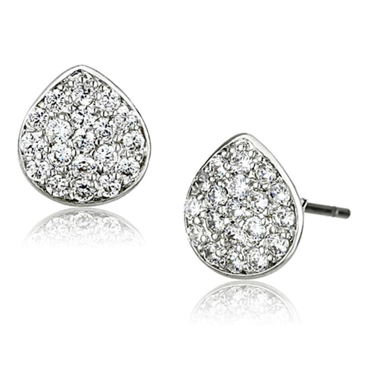 MA3W352 - Rhodium Brass Earrings with AAA Grade CZ  in Clear
