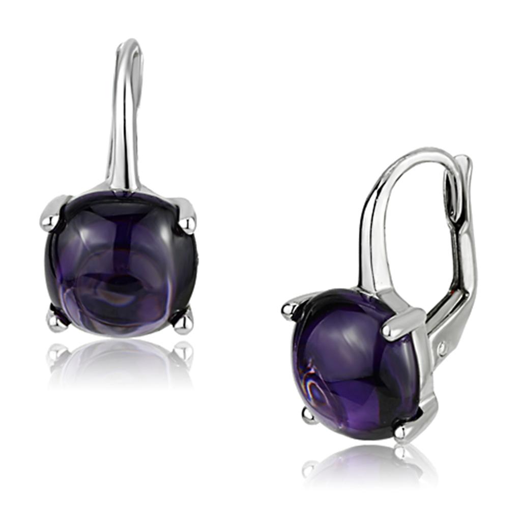 MA3W353 - Rhodium Brass Earrings with AAA Grade CZ  in Amethyst