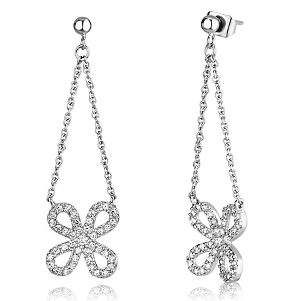 MA3W354 - Rhodium Brass Earrings with AAA Grade CZ  in Clear