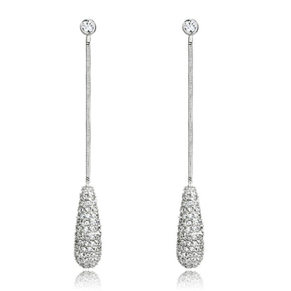 MA3W355 - Rhodium Brass Earrings with AAA Grade CZ  in Clear