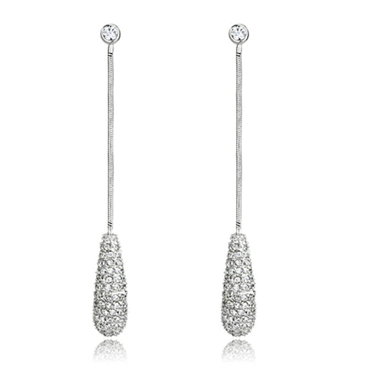 MA3W355 - Rhodium Brass Earrings with AAA Grade CZ  in Clear