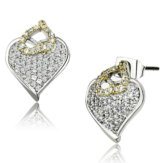 MA3W356 - Reverse Two-Tone Brass Earrings with AAA Grade CZ  in Clear