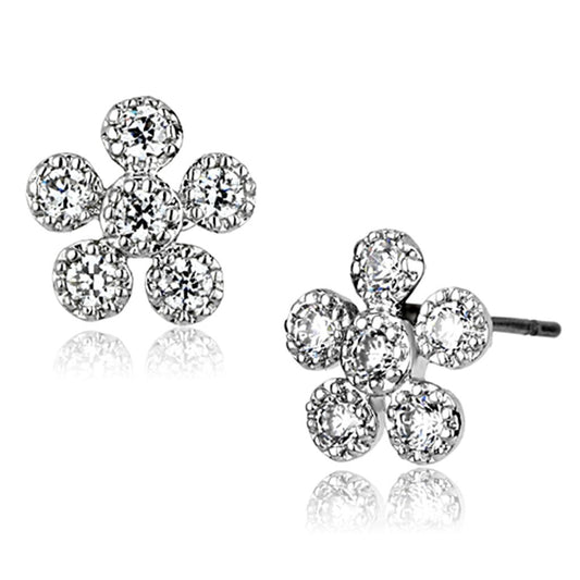 MA3W359 - Rhodium Brass Earrings with AAA Grade CZ  in Clear