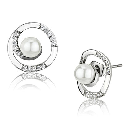 MA3W366 - Rhodium Brass Earrings with Synthetic Pearl in White