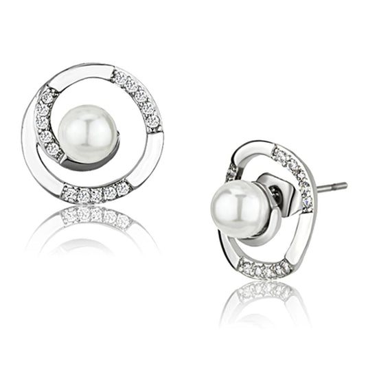 MA3W366 - Rhodium Brass Earrings with Synthetic Pearl in White