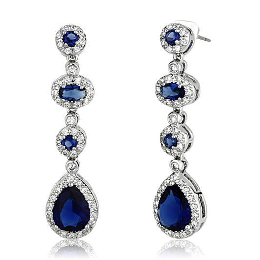 MA3W367 - Rhodium Brass Earrings with Synthetic Synthetic Glass in Sapphire